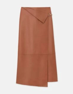 Nappa Lambskin Leather Asymmetric Panel Skirt