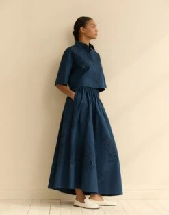 Hand Cutout Organic Cotton Poplin Midi Skirt 11 Hand Cutout Organic Cotton Poplin Midi Skirt -Lafayette 148 Store msq09e 1r48 lido blue elevated