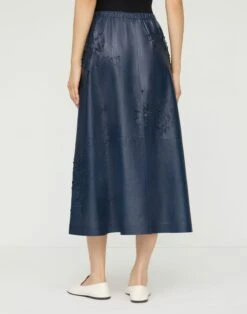 Lasercut Nappa Leather Midi Skirt -Lafayette 148 Store msr04e l485 lido blue back