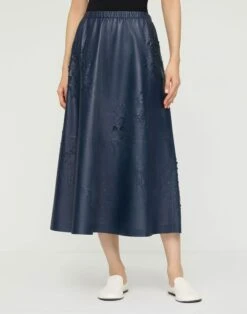 Lasercut Nappa Leather Midi Skirt -Lafayette 148 Store msr04e l485 lido blue default