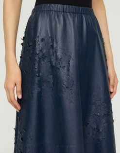 Lasercut Nappa Leather Midi Skirt -Lafayette 148 Store msr04e l485 lido blue detail