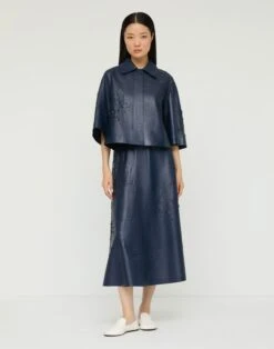 Lasercut Nappa Leather Midi Skirt -Lafayette 148 Store msr04e l485 lido blue full