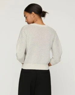 Cotton-Sequin Silk V-Neck Sweater -Lafayette 148 Store mwed5r kkf5 pebble metallic back