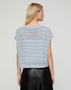 Striped Lace Stitch Shell -Lafayette 148 Store mwee1r kl49 blue dust melange back