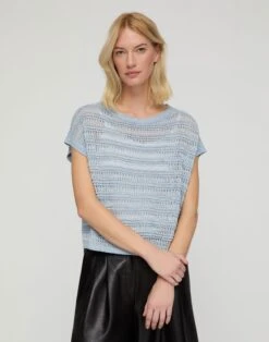 Striped Lace Stitch Shell -Lafayette 148 Store mwee1r kl49 blue dust melange default