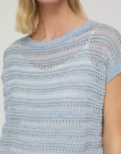 Striped Lace Stitch Shell -Lafayette 148 Store mwee1r kl49 blue dust melange detail