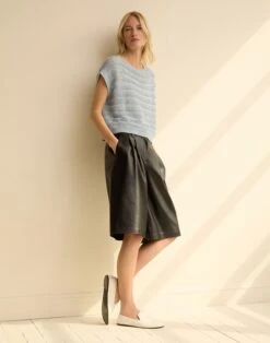 Striped Lace Stitch Shell -Lafayette 148 Store mwee1r kl49 blue dust melange elevated