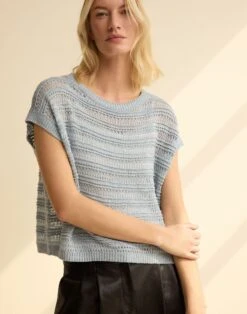 Striped Lace Stitch Shell -Lafayette 148 Store mwee1r kl49 blue dust melange elevated priority hover