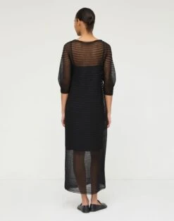 Silk Crepe Sheer Pleat Knit Dress -Lafayette 148 Store mwee7r ks43 black back