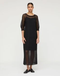 Silk Crepe Sheer Pleat Knit Dress -Lafayette 148 Store mwee7r ks43 black default