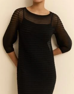 Silk Crepe Sheer Pleat Knit Dress -Lafayette 148 Store mwee7r ks43 black elevated priority